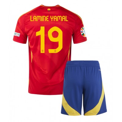 Spanien Hemmatröja EM 2024 röd Fotbollströjor barn billigt Lamine Yamal 19