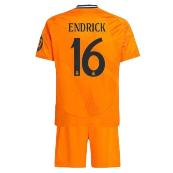 Real Madrid Barn Bortatröja 2024-25 Orange fotbollströja set Endrick 16