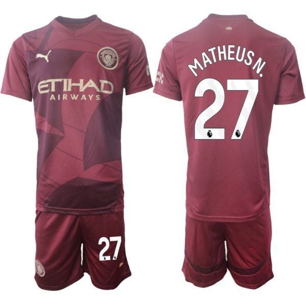 Fotbollskläder Barn Manchester City Tredjetröja 2024/25 Kortärmad (+ Korta byxor) Matheus Nunes 27