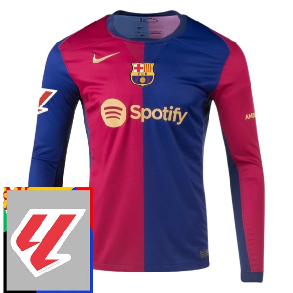 Fotbollströja Billig FC Barcelona Hemmatröja With La Liga Patch 2024/25 Långärmad