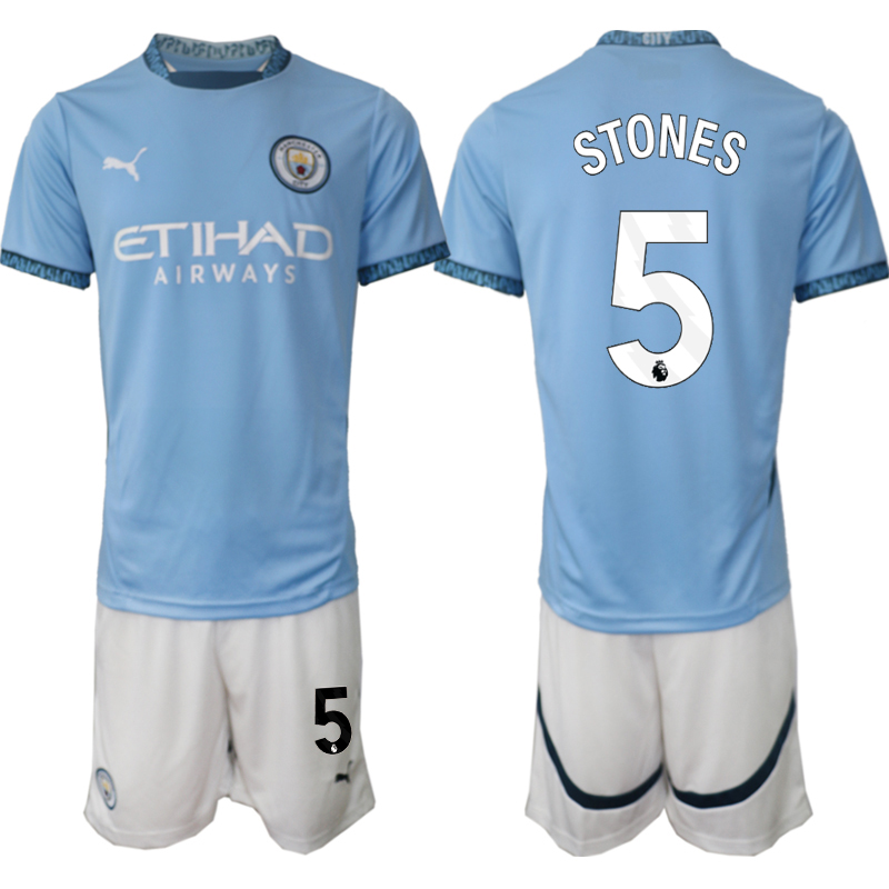 Herr Manchester City Matchtröja Hemma 2024-2025 Fotbollströja eget tryck John Stones 5