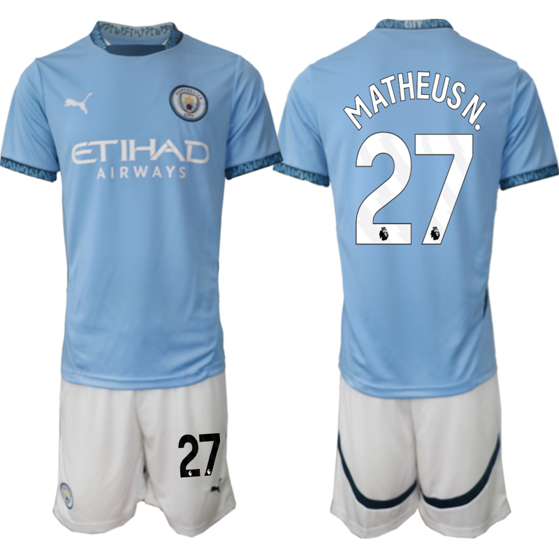 Köpa Manchester City Hemmatröja 2024/25 Kortärmad (+ Korta byxor) Matheus Nunes 27