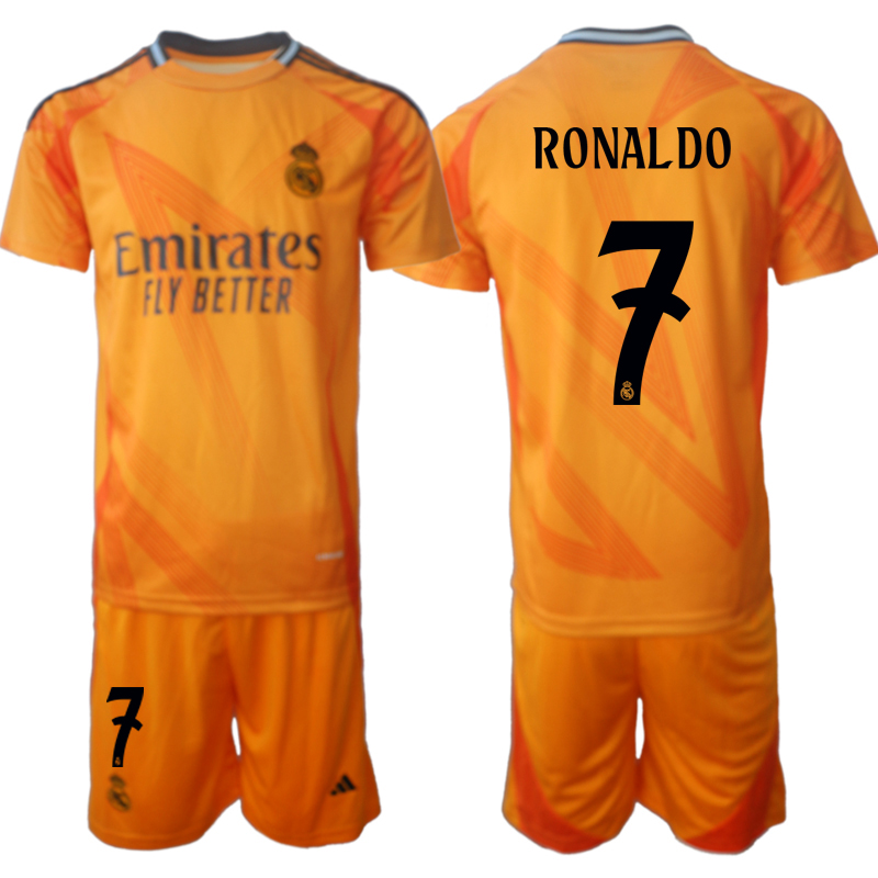 Köpa Real Madrid Bortatröja 2024-25 Orange fotbollströja set Cristiano Ronaldo 7