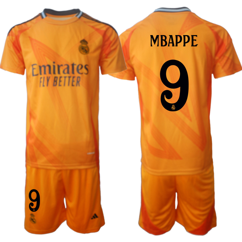 Köpa Real Madrid Bortatröja 2024-25 Orange Kortärmad + Korta byxor Kylian Mbappé 9