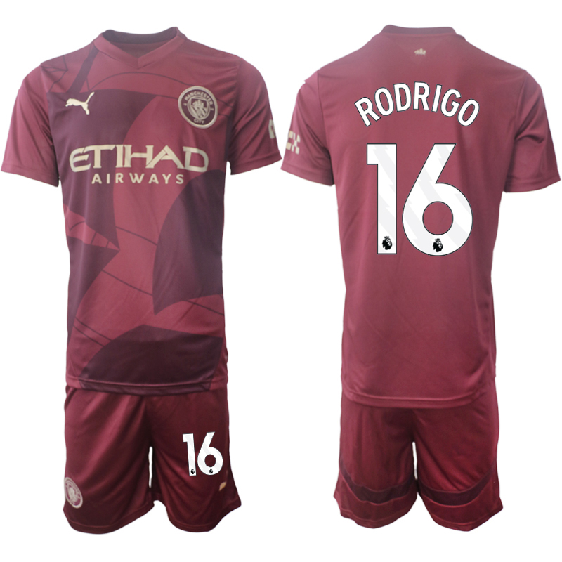 Matchtröjor Fotboll Manchester City Tredjetröja 2024/25 Rodrigo 16 Kortärmad (+ Korta byxor)