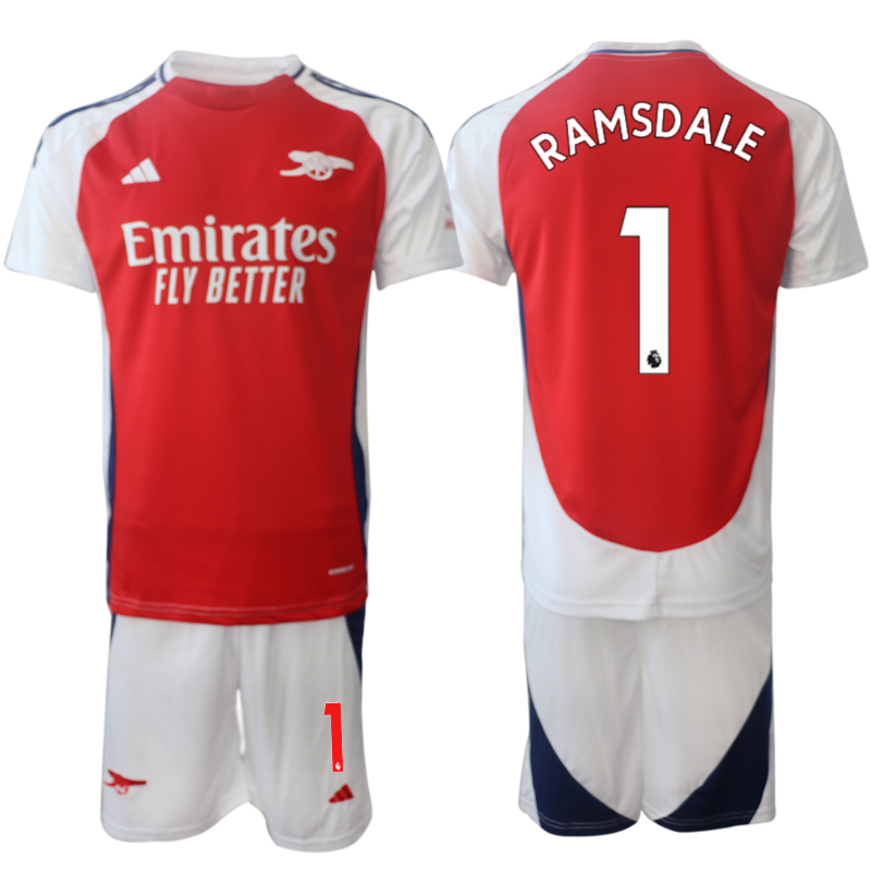 Arsenal Hemmatröja 2024/25 Kortärmad (+ Korta byxor) Fotbollströja med namn Aaron Ramsdale 1