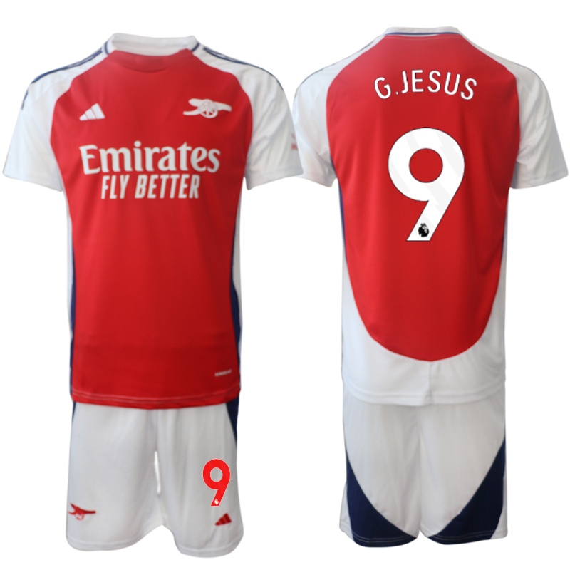 Arsenal Hemmatröja 2024/25 Kortärmad (+ Korta byxor) Fotbollströja med namn Gabriel Jesus 9