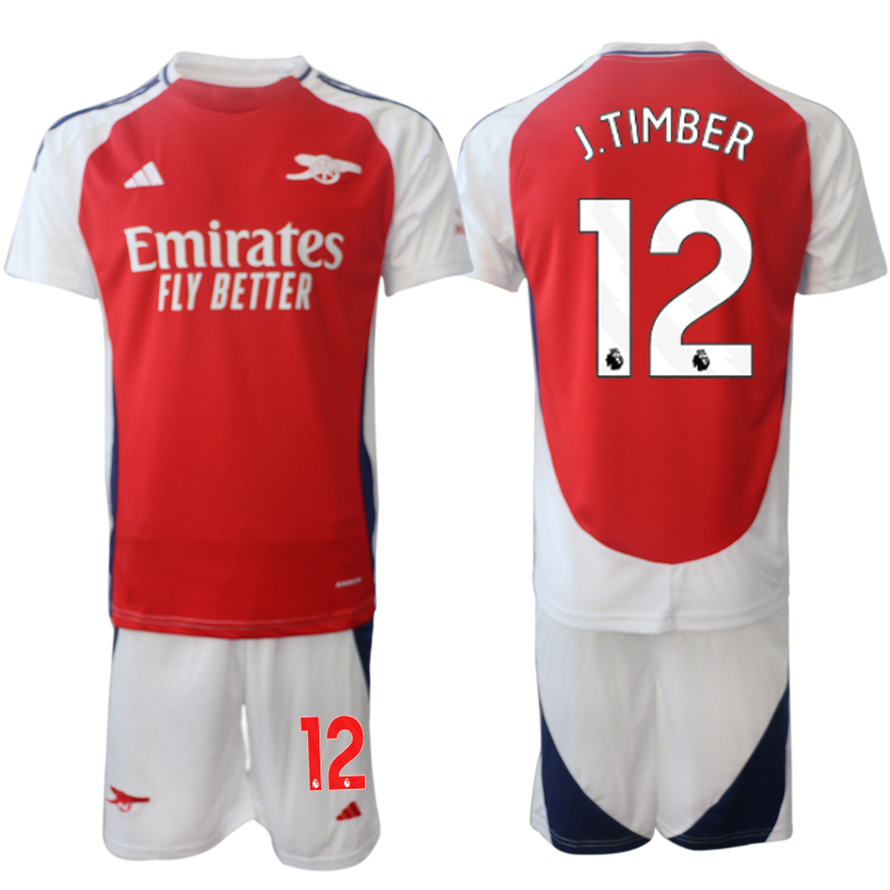 Arsenal Hemmatröja 2024/25 Kortärmad (+ Korta byxor) Fotbollströja med namn Jurrien Timber 12