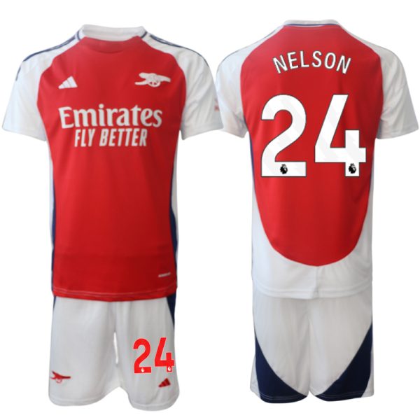 Arsenal Hemmatröja 2024/25 Kortärmad (+ Korta byxor) Fotbollströja med namn Reiss Nelson 24