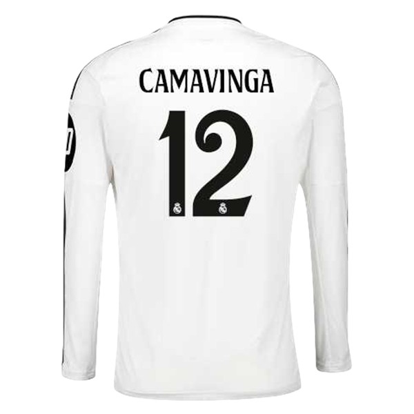 Matchtröjor Fotboll Herr Real Madrid Hemmatröja 2024/25 Långärmad Eduardo Camavinga 12