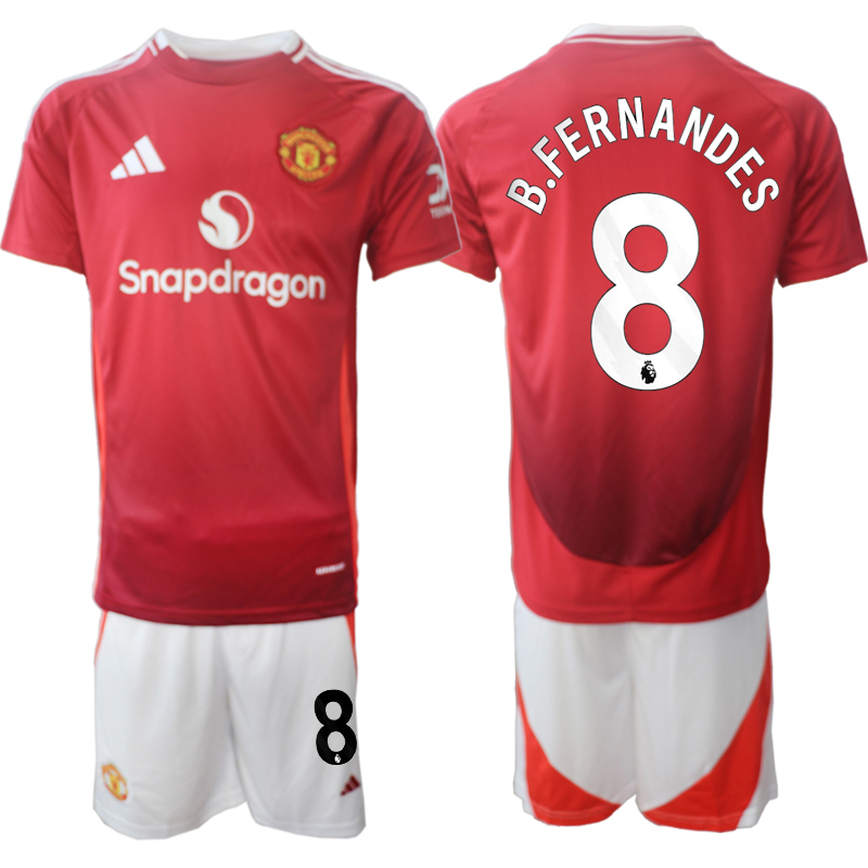 Matchtröjor Fotboll Manchester United Hemmatröja 2024/25 Kortärmad (+ Korta byxor) Bruno Fernandes 8