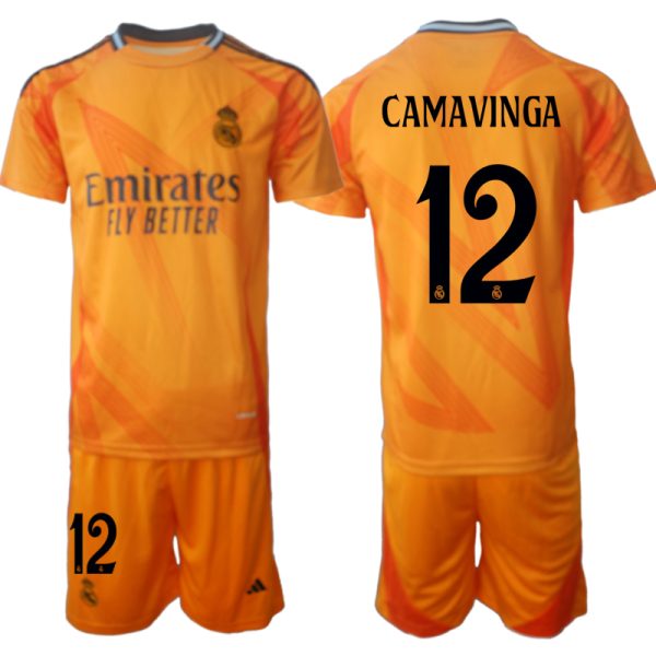 Real Madrid Bortatröja 2024/25 Fotbollströja med namn Eduardo Camavinga 12 Fotbollströja set