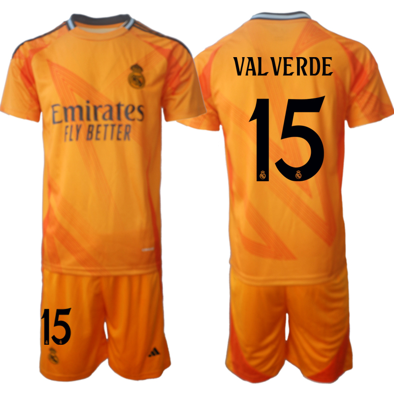 Real Madrid Bortatröja 2024/25 Fotbollströja med namn Federico Valverde 15 Fotbollströja set