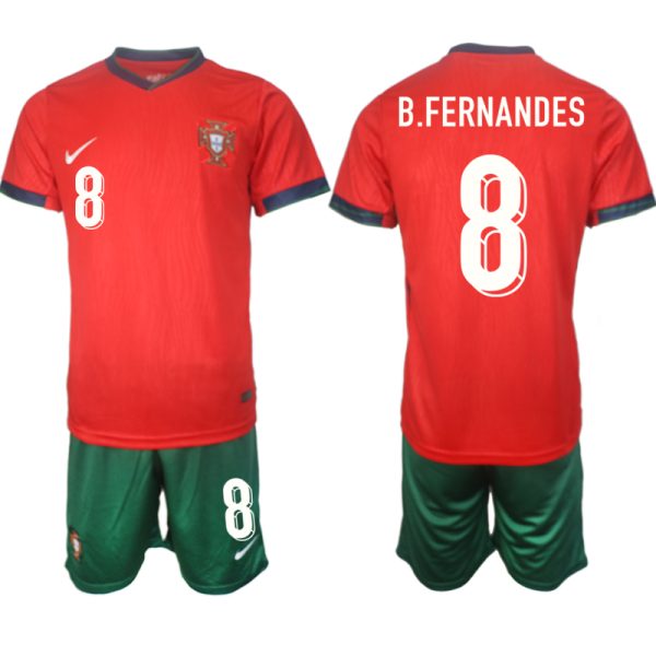 Fotbollströjor Billigt Portugal EM 2024 Hemma Tröja set Bruno Fernandes 8