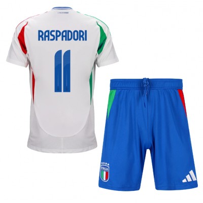 Italien Barn Bortaställ EM 2024 Fotbollströja set Giacomo Raspadori 11