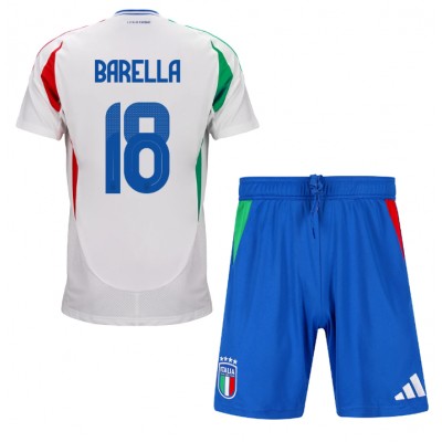 Italien Barn Bortaställ EM 2024 Fotbollströja set Nicolo Barella 18