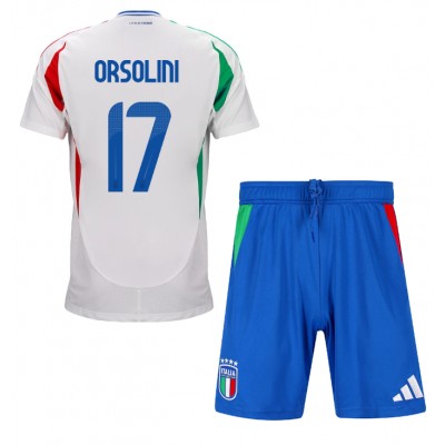 Italien Barn Bortaställ EM 2024 Fotbollströja set Riccardo Orsolini 17