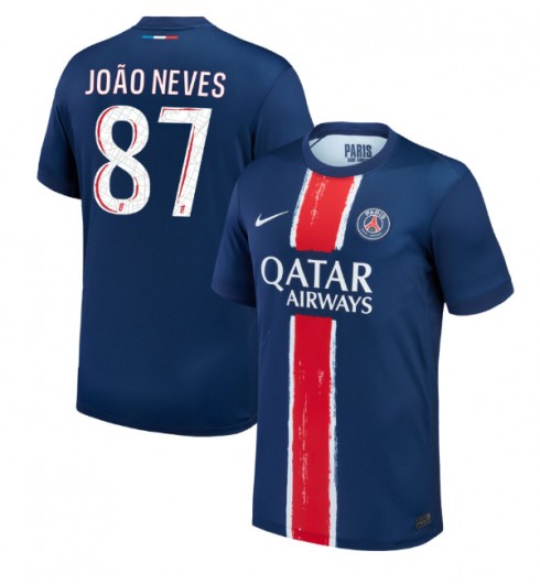 Herr Paris Saint-Germain Hemmatröja 2024/25 Kortärmad Fotbollskläder João Neves 87