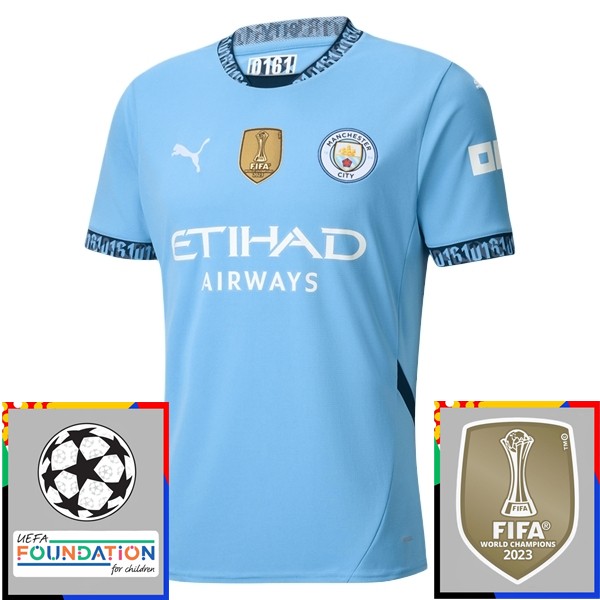 Manchester City Hemmatröja Champions League With Patch 2024/25 Kortärmad Med Eget Namn