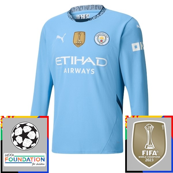 Manchester City Hemmatröja Champions League With Patch 2024/25 Långärmad Med Eget Namn