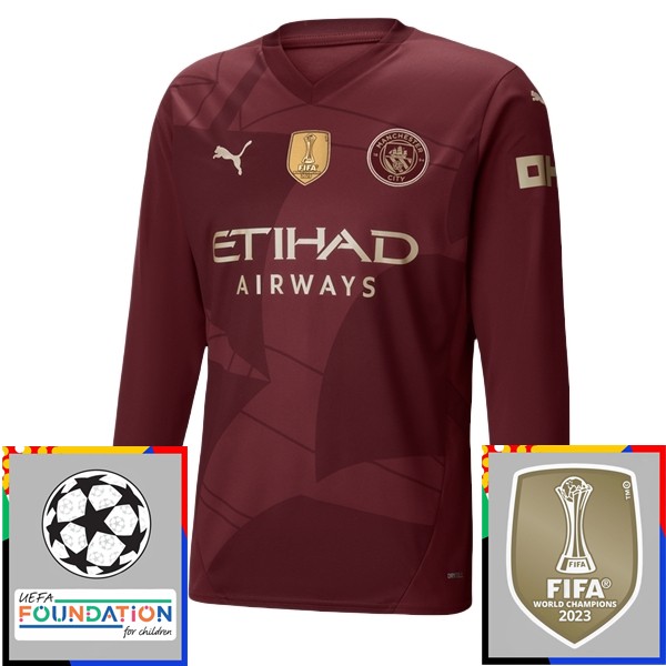 Manchester City Tredjetröja Champions League With Patch 2024/25 Långärmad Fotbollströjor Med Eget Namn